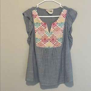 Navy Blue Striped Top with Embroidered Details from Savanna Jane